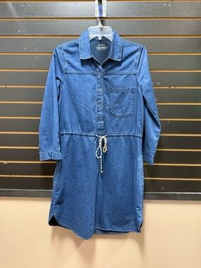 EDC Denim Shirt Dress Small Chambray Button Front Tie Waist Pockets